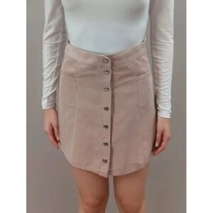 H&M 90's Y2K 10 country pastel pink button down faux suede a line mini‎ Skirt